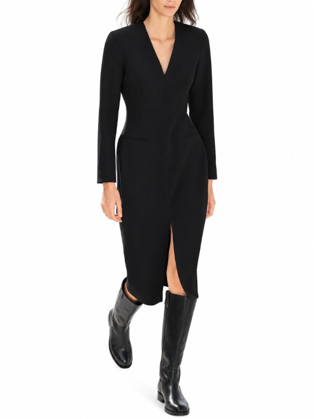 ZARA ZW Collection V-Floored Cut Dress Black Midi NWT XS Shoulder Pads